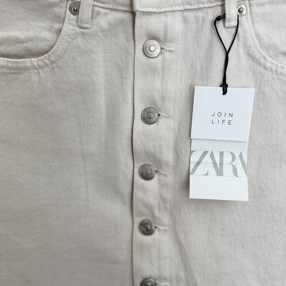 NWT Zara Denim Skirt In Ecru - Picture 2 of 4